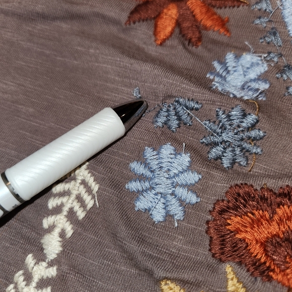 Caite Handmade Taupe Embroidered Bell Sleeve Top Size XL Stretch Boho Babydoll - Picture 10 of 10